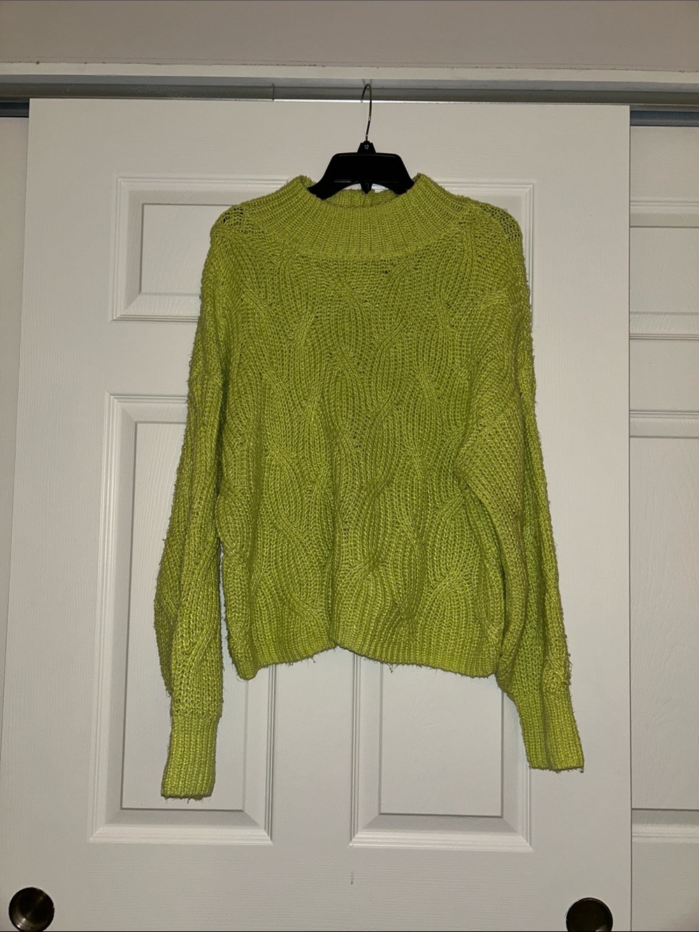 American Eagle Outfitters Cable Knit Crew Sweater in Lime Green